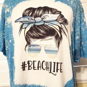 Beach Life Bleach Dye Handmade Graphic Tee